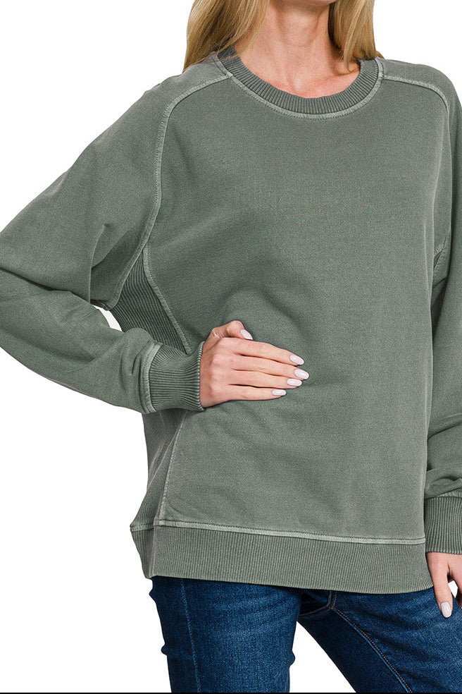 Zenana Pigment Dyed Crewneck