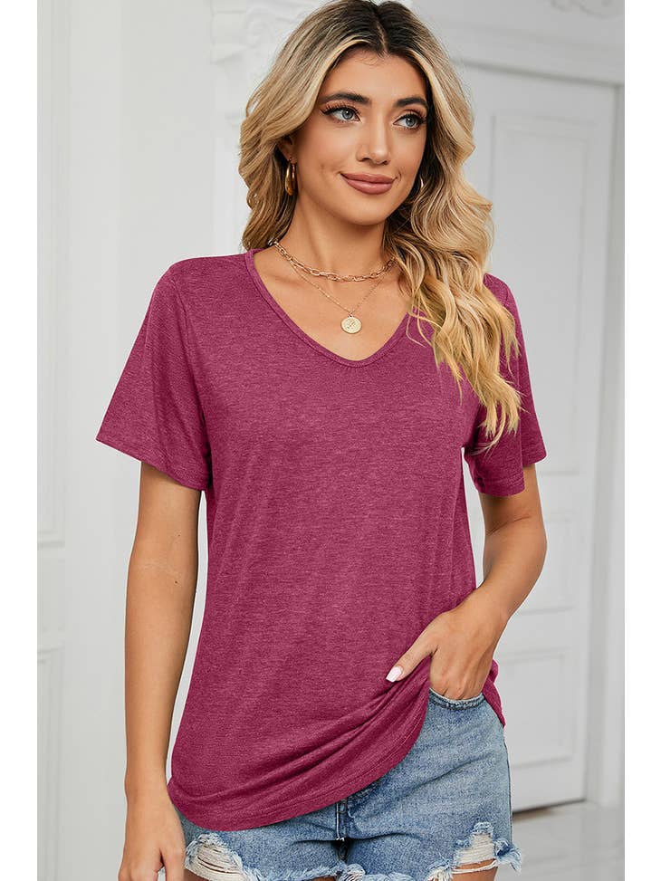 V Neck Basic Tee - (Asst. Colors)