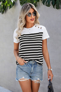 $20.00 SALE - Black and White Striped Top with Buttons