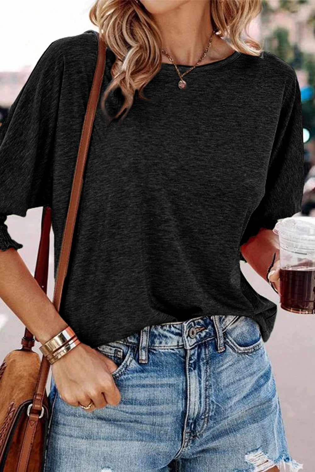 Black Everyday Essential 3/4 Sleeve Top