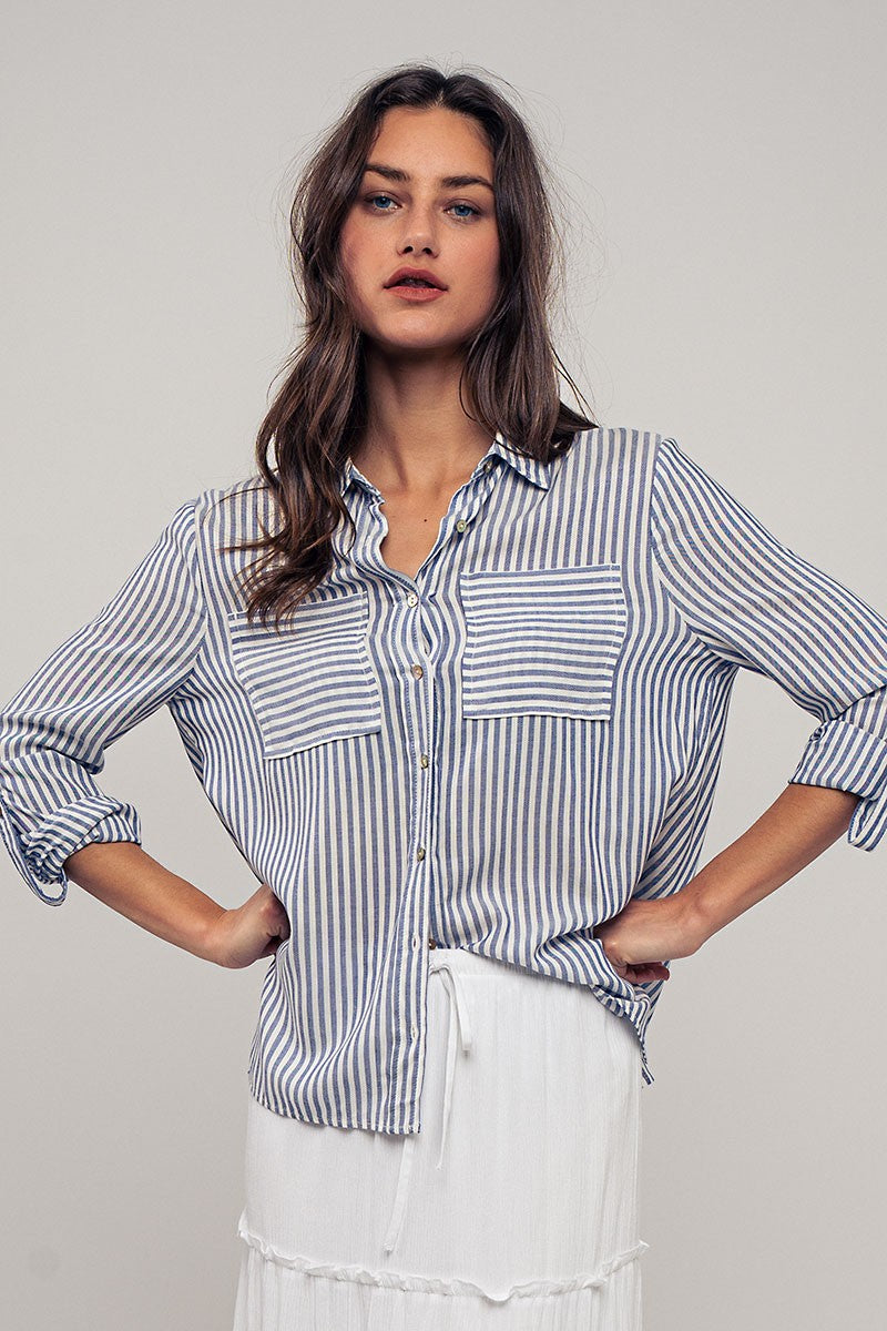 Button Up Stripe Tops (Asst. Colors)