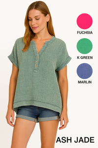 Double Wash Gauze Henley - Asst. Colors