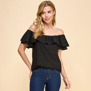 Ruffle Eyelet Top – Black or White