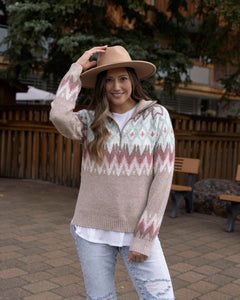 $30.00 SALE - Grace & Lace - Brown Fair Isle 1/4 Zip Sweater
