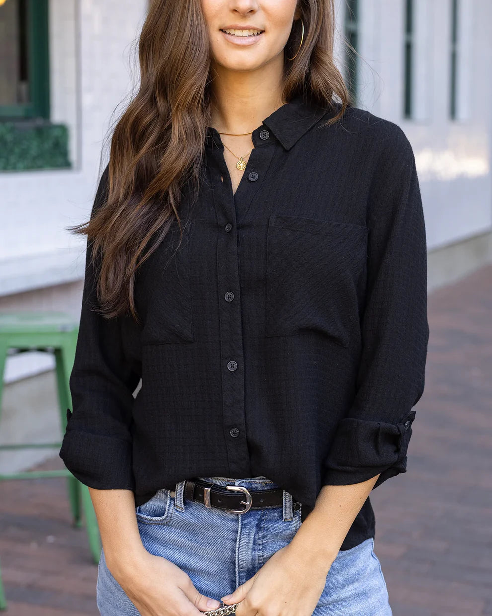 Grace & Lace - Favorite Button Up -  Solids (Black and Soft White)