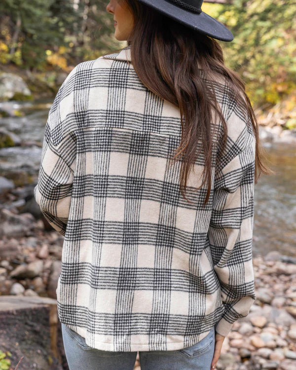25% OFF - Grace & Lace - Ivory & Black Plaid Shacket