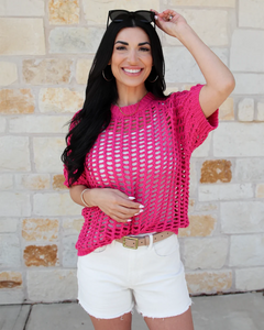 Grace & Lace - Pink Open Knit Sweater