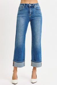 Risen High Rise Cuffed Wide Leg Jeans
