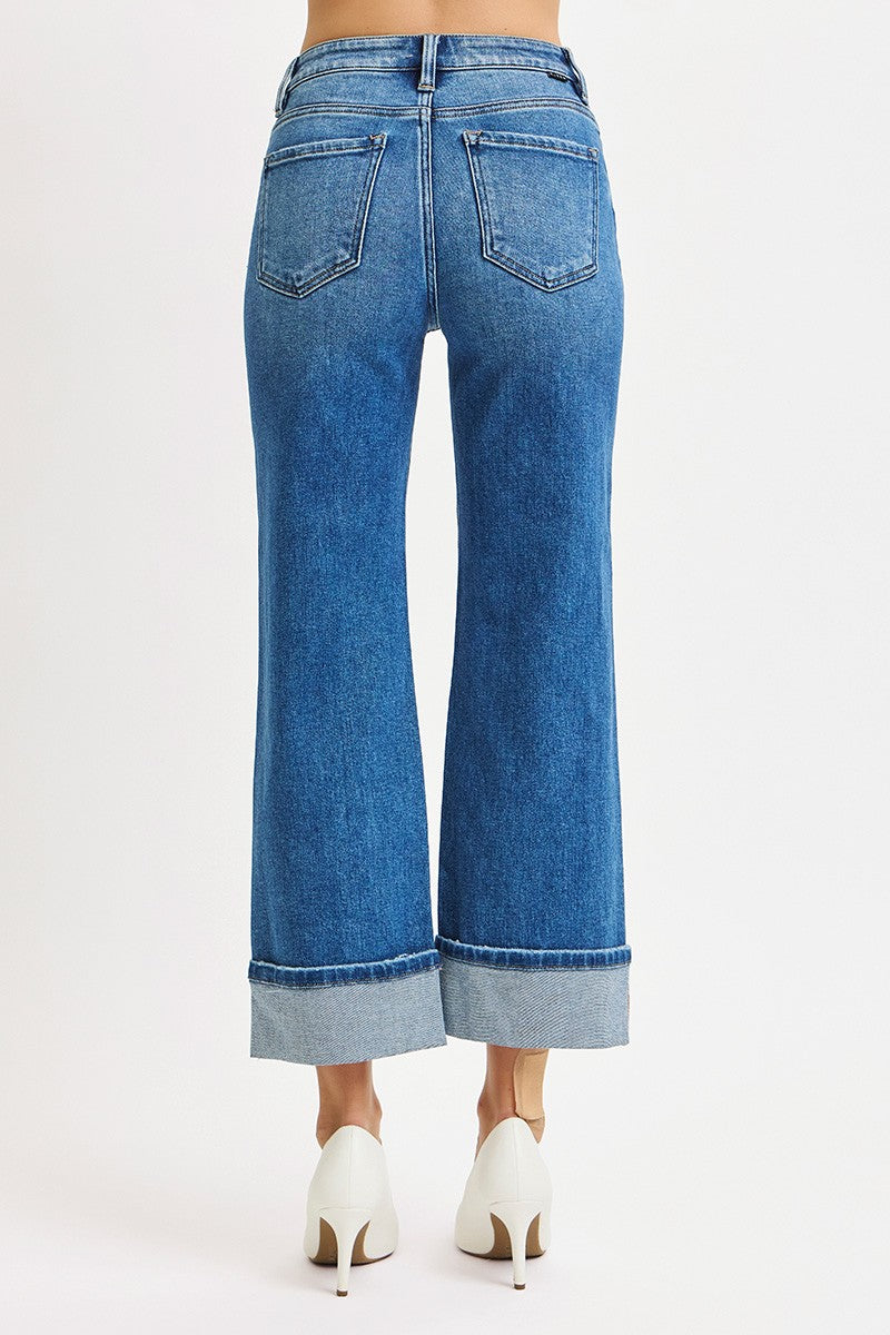 Risen High Rise Cuffed Wide Leg Jeans