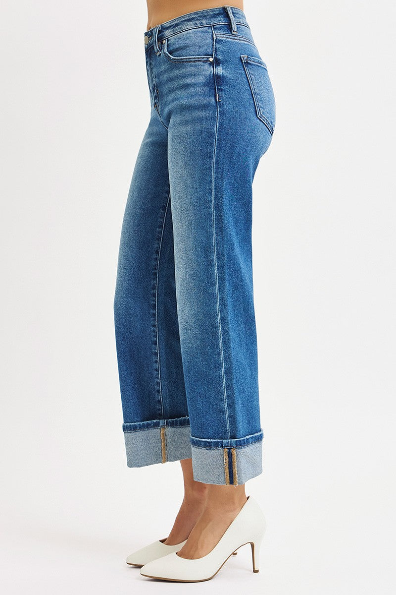 Risen High Rise Cuffed Wide Leg Jeans