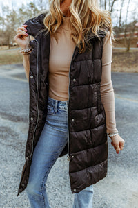 Black Hooded Long Vest