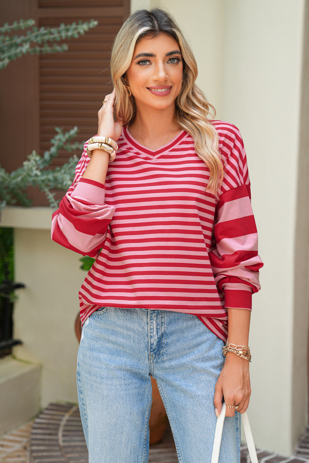 Red and Pink Stripe Top
