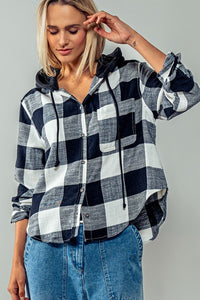 Gingham Shacket with Hood - Asst. Colors