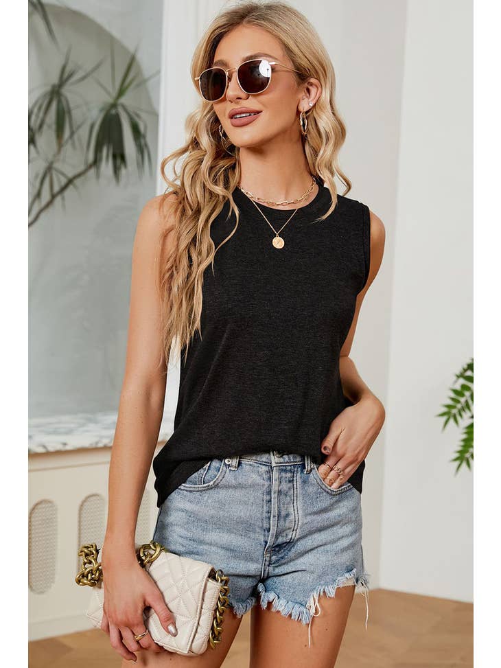 Sleeveless Basic Crew Neck Tee