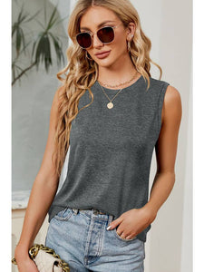 Sleeveless Basic Crew Neck Tee