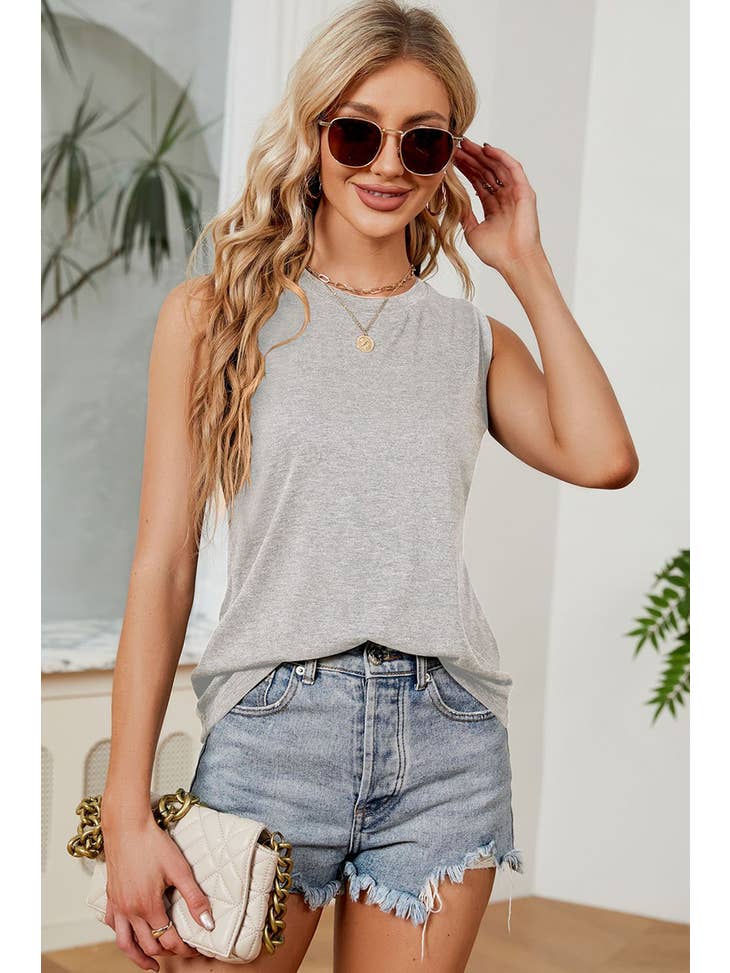 Sleeveless Basic Crew Neck Tee