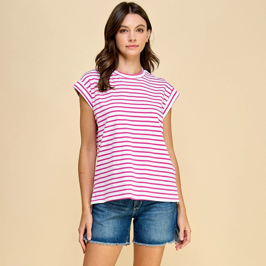 $20.00 SALE - Magenta Stripe Sleeveless Top