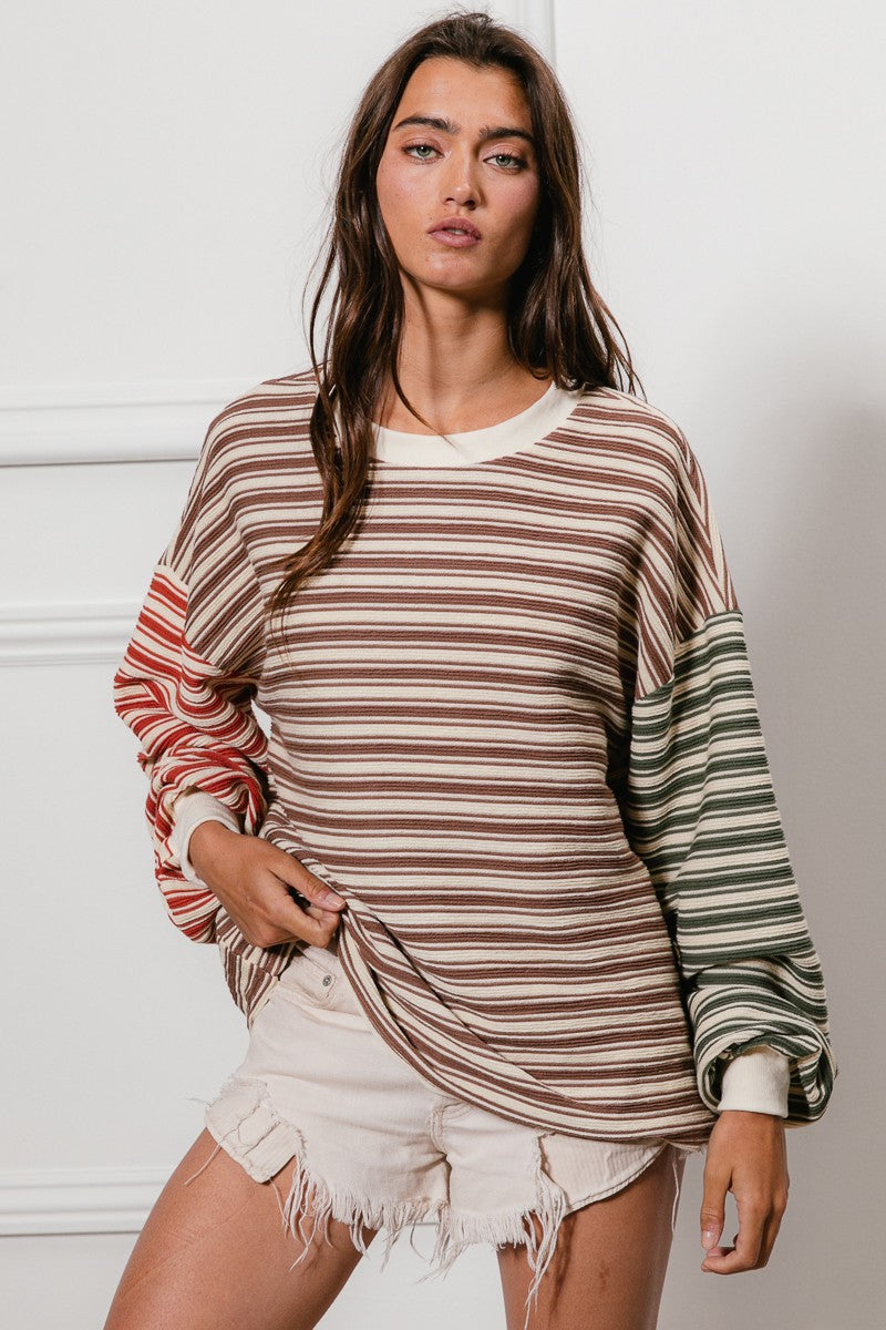 Striped Knit Color Block Top