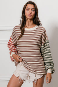 Striped Knit Color Block Top