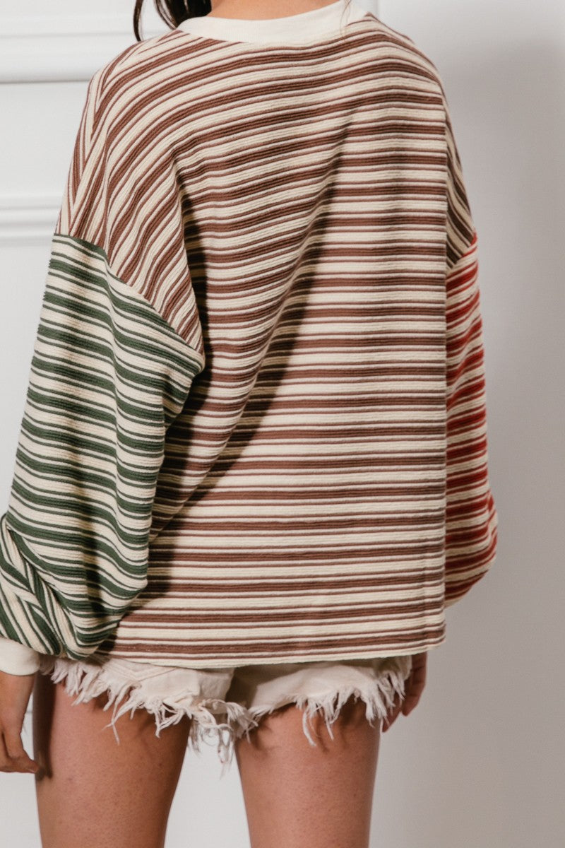 Striped Knit Color Block Top