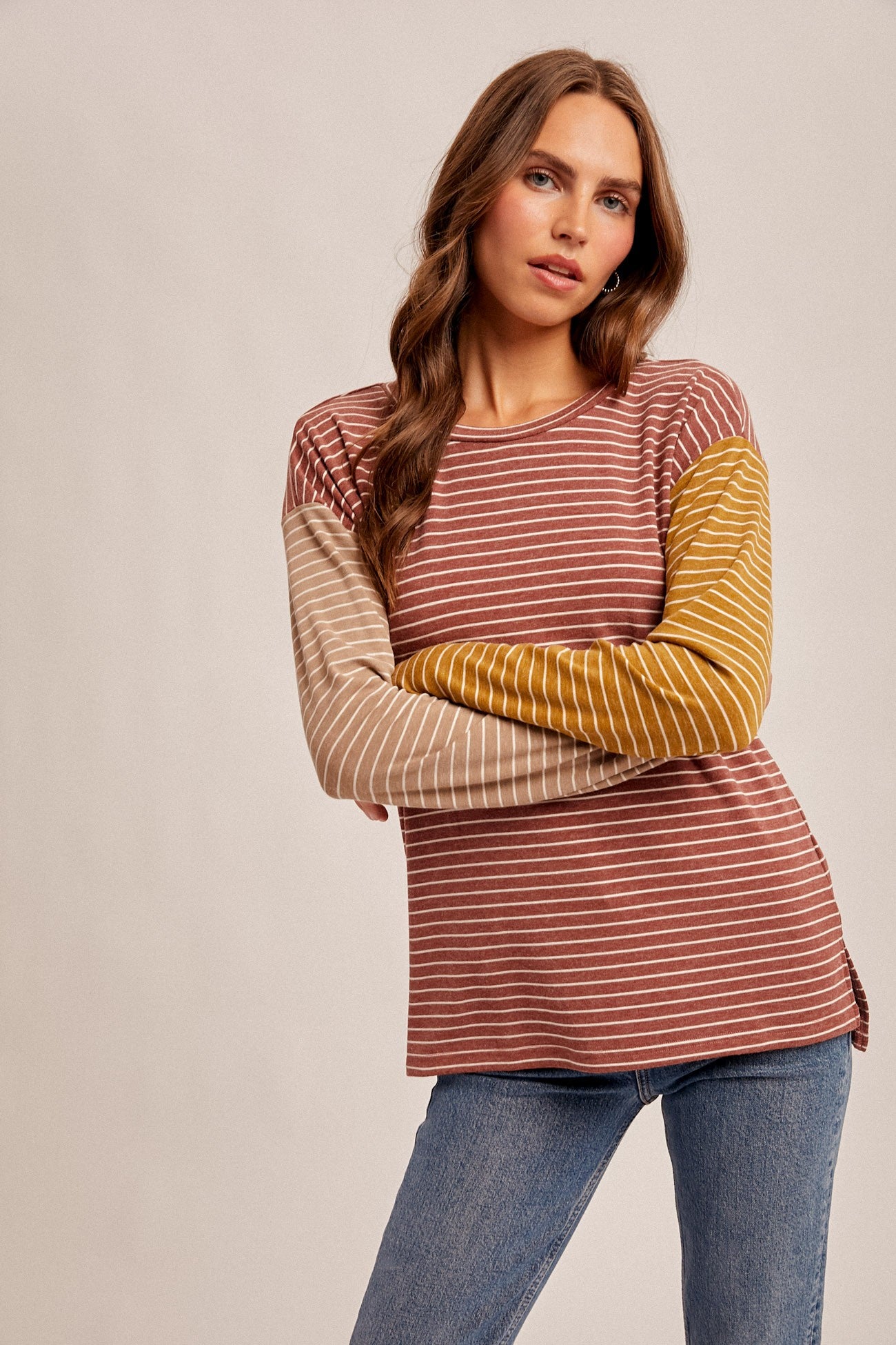 Burgundy Color Block Striped Top