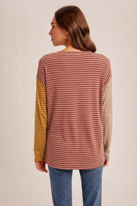 Burgundy Color Block Striped Top
