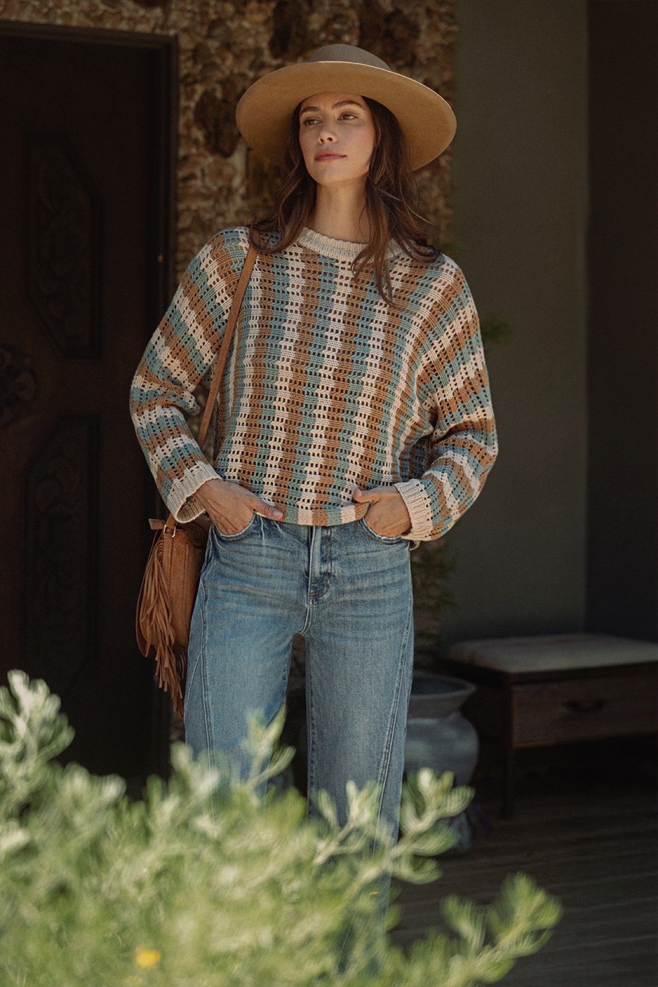 Open Knit Vertical Stripe Sweater