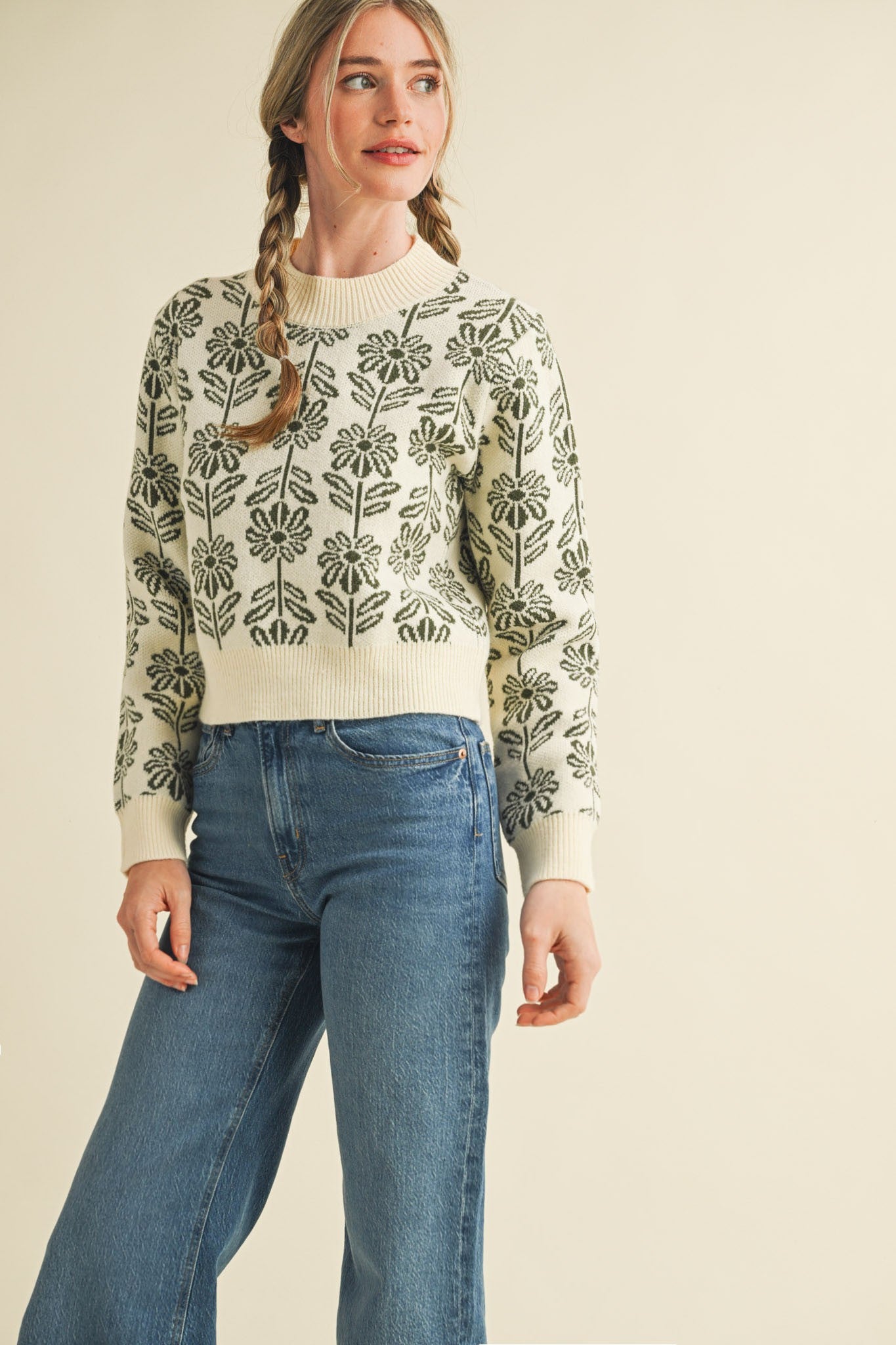 Olive Floral Jacquard Sweater