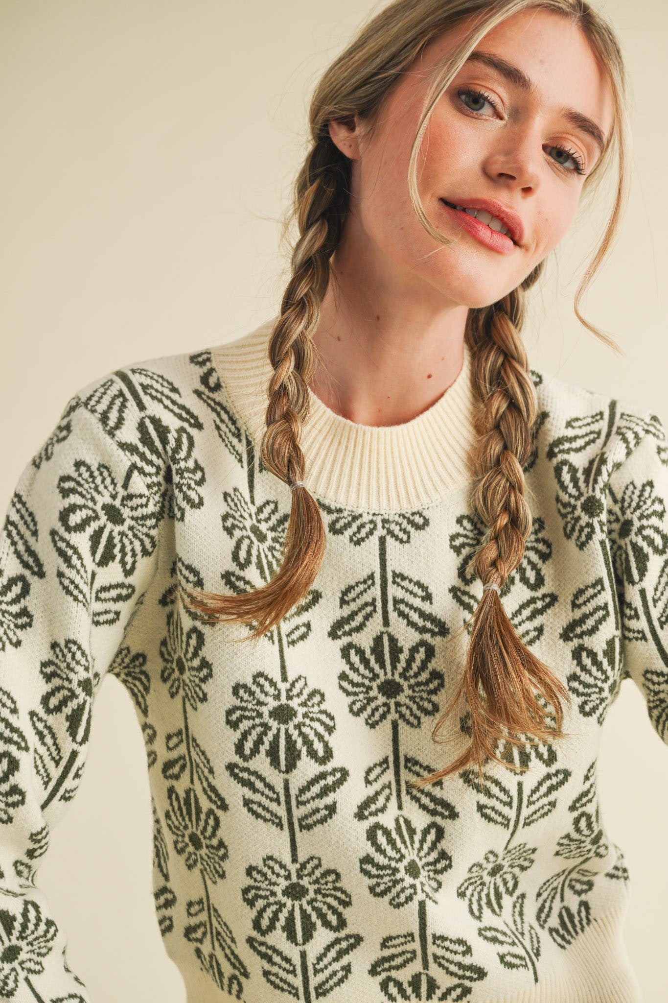 Olive Floral Jacquard Sweater