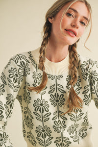 Olive Floral Jacquard Sweater