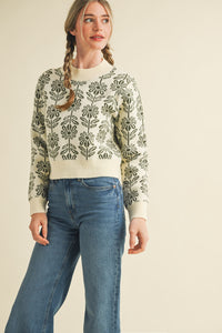 Olive Floral Jacquard Sweater