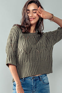 Olive Crochet Cable Knit Sweater