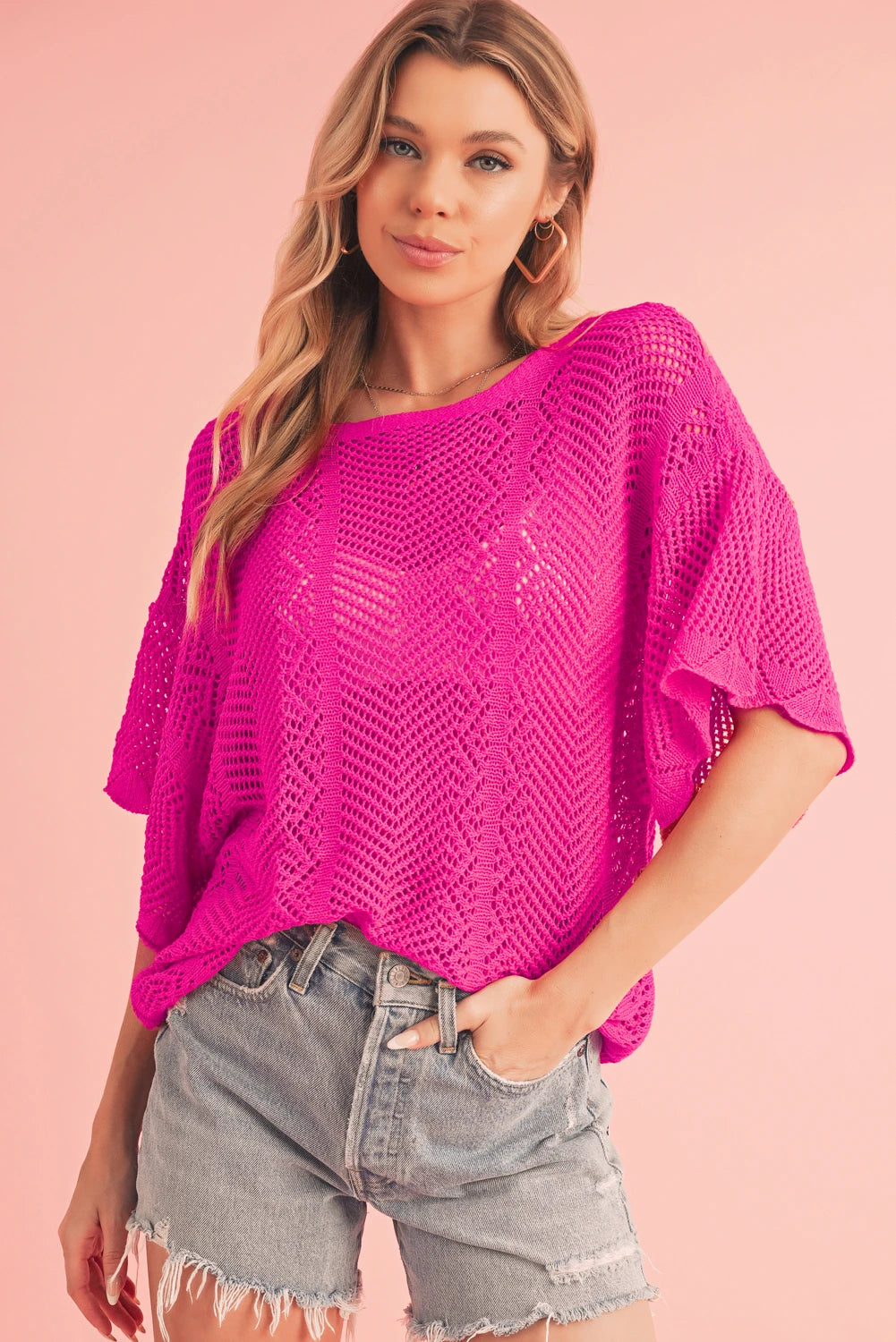 Pointelle Knit Oversized Top – Black or Fuchsia