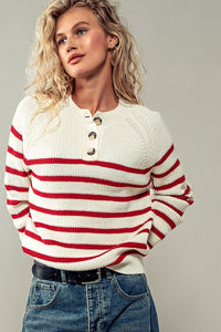 Red Striped Henley Sweater