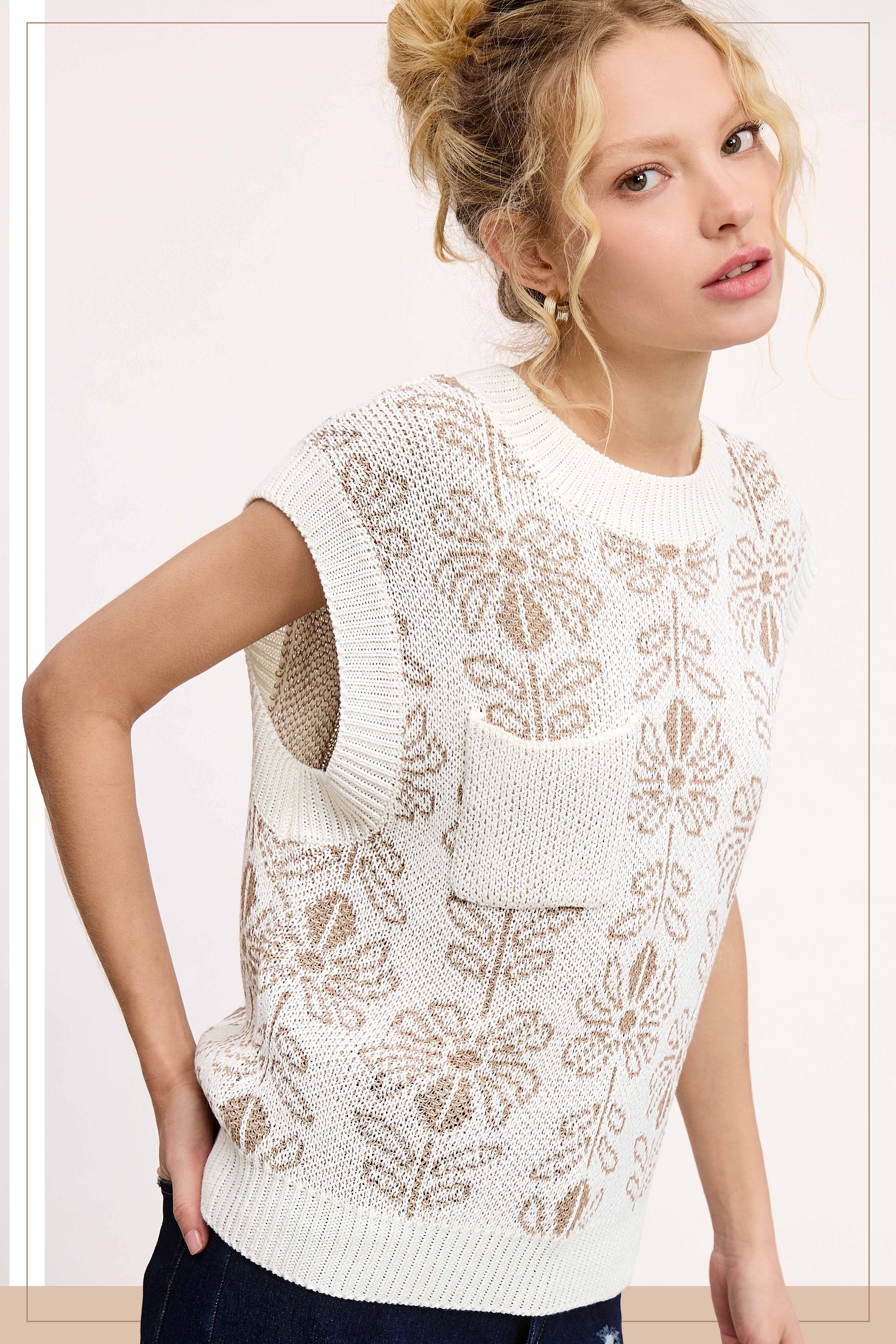 Sleeveless Floral Sweater