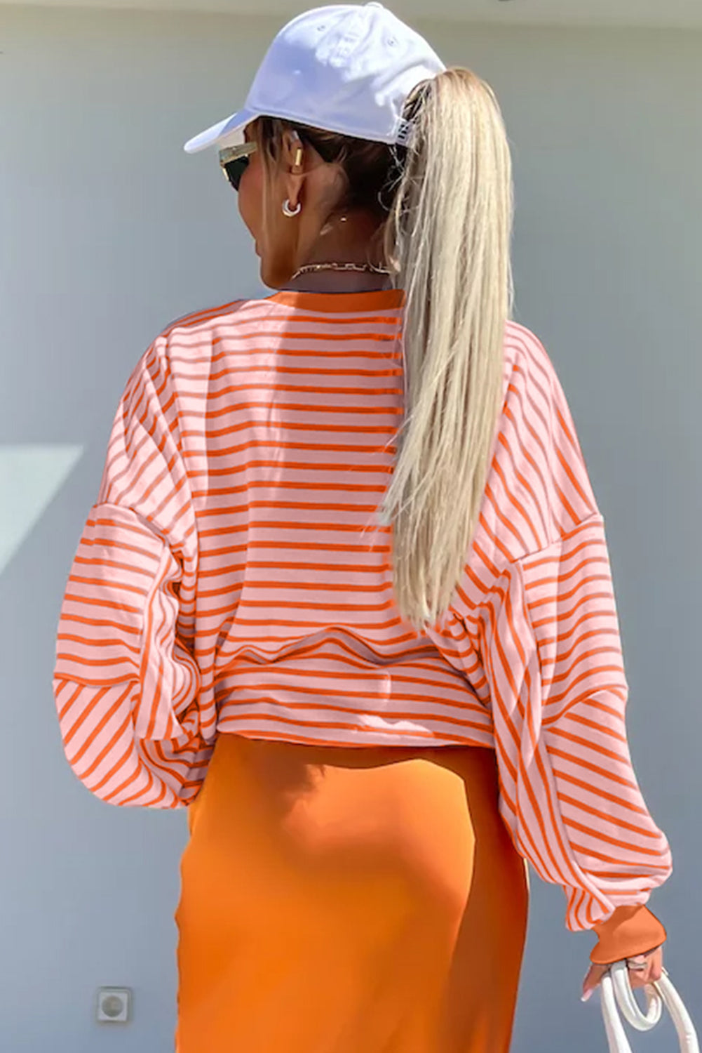 Orange Stripe Drop Shoulder Sweatshirt