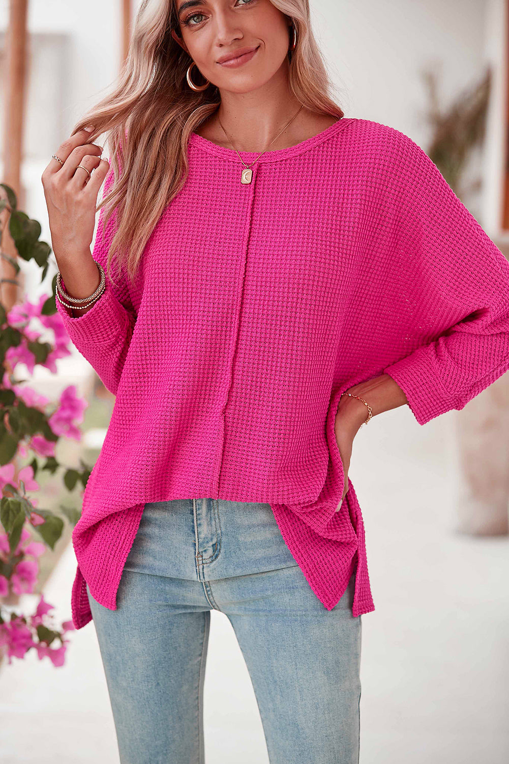 Fuchsia Textured Pullover