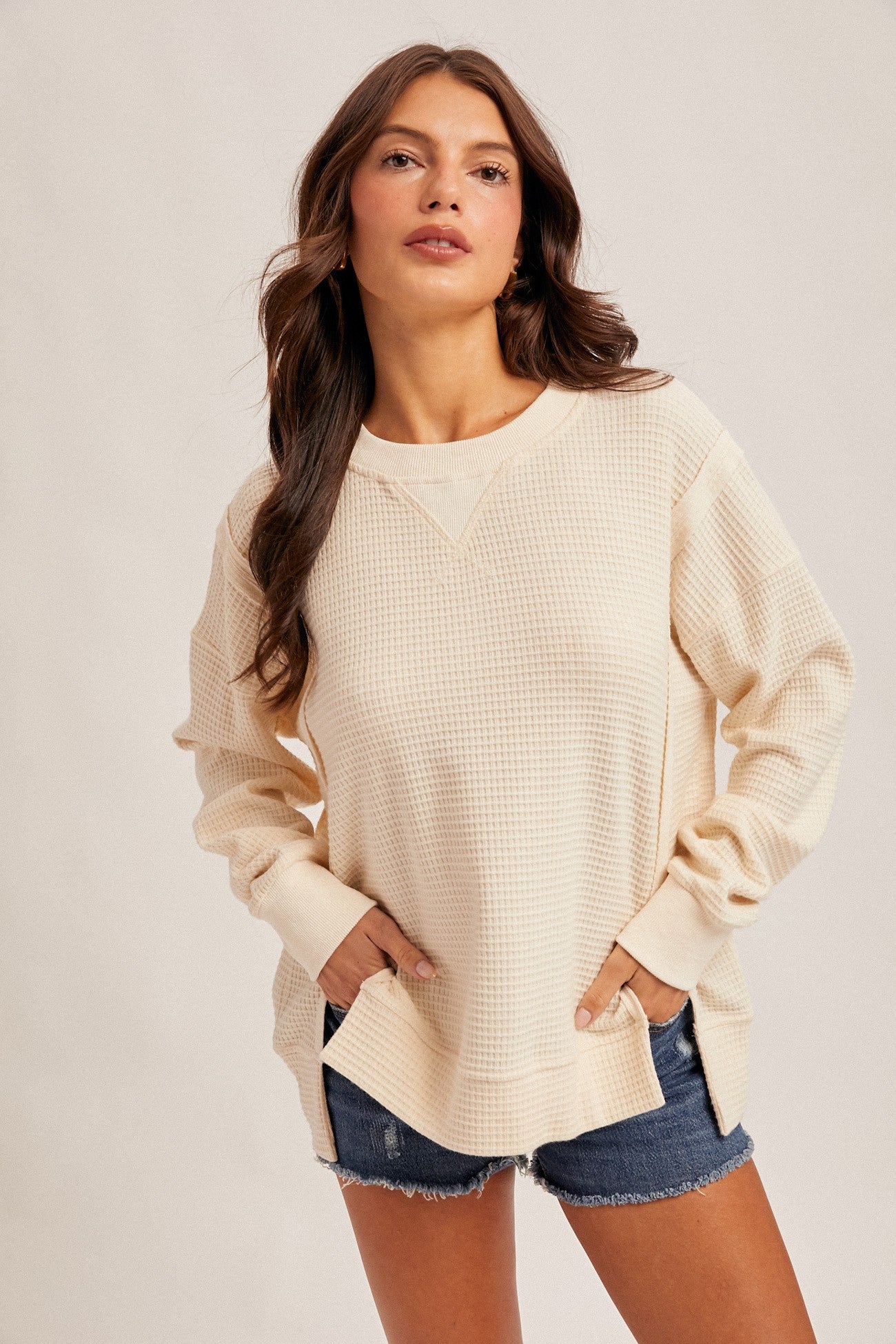 Waffle Knit Pullover - Asst. Colors