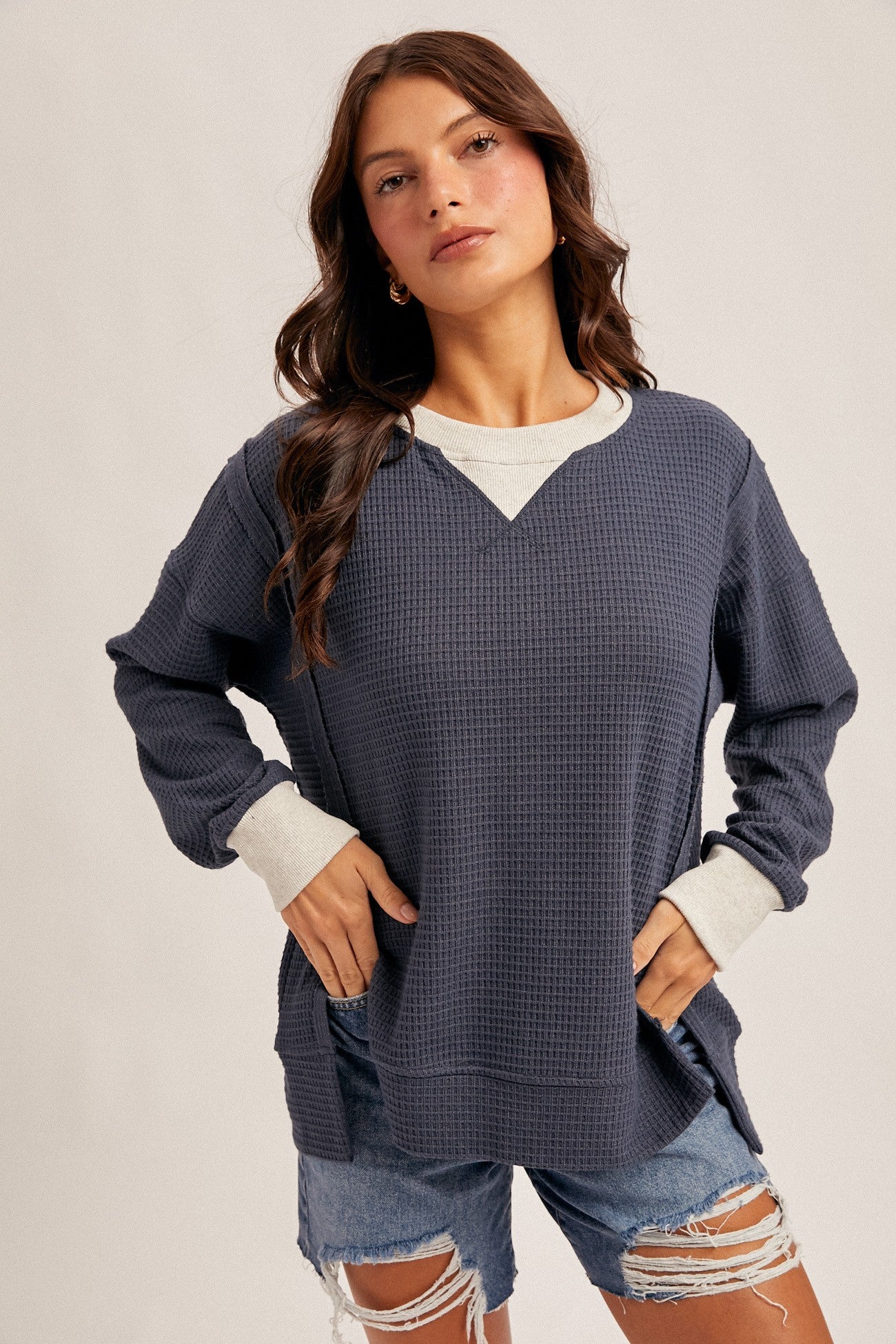 Waffle Knit Pullover - Asst. Colors