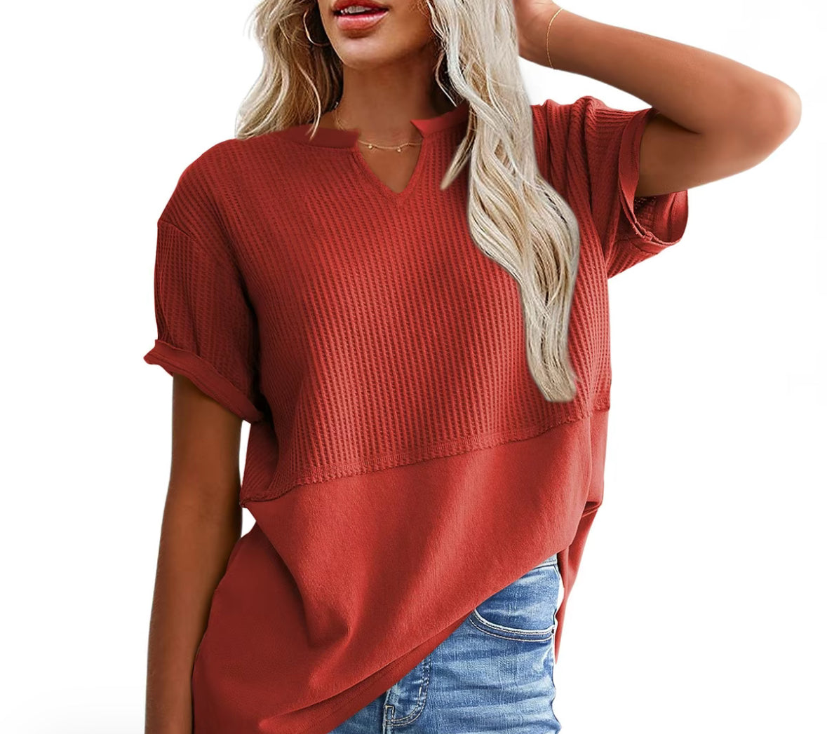 V Neck Split Top - Asst. Colors