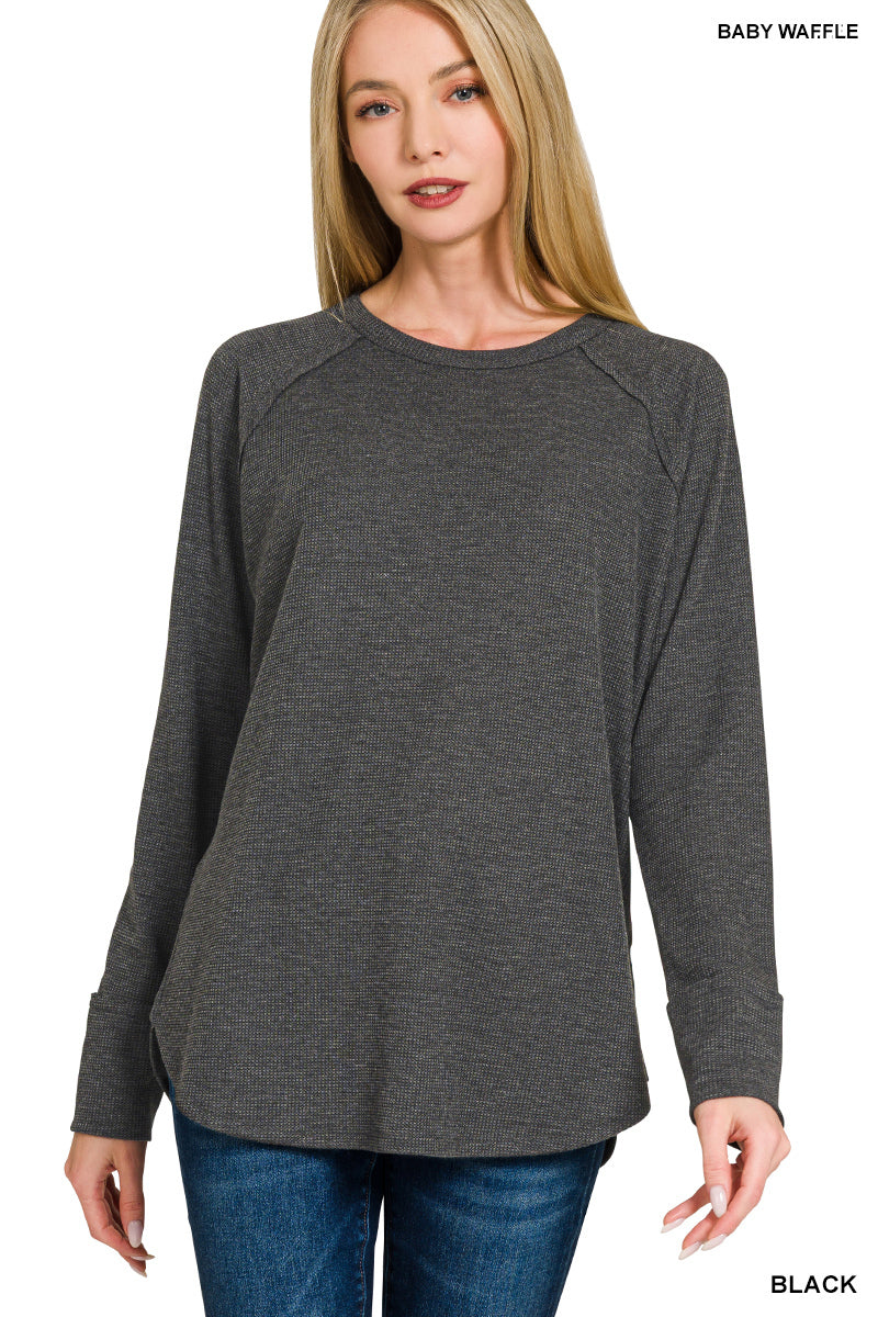 Zenana Baby Waffle Long Sleeve Top (Asst. Colors)