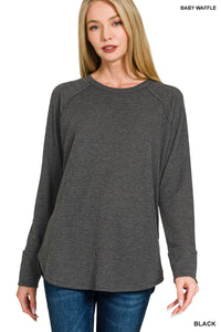 Zenana Baby Waffle Long Sleeve Top (Asst. Colors)