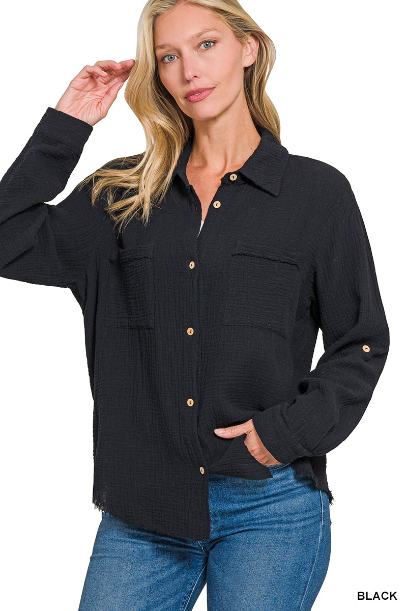 Zenana Gauze Button Up