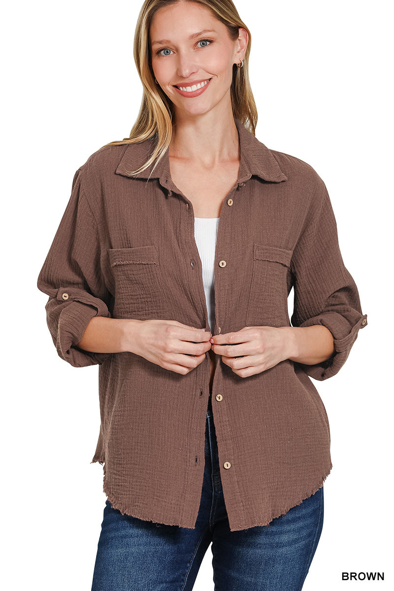 Zenana Gauze Button Up