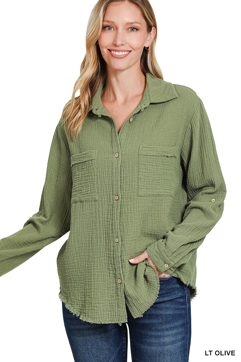 Zenana Gauze Button Up