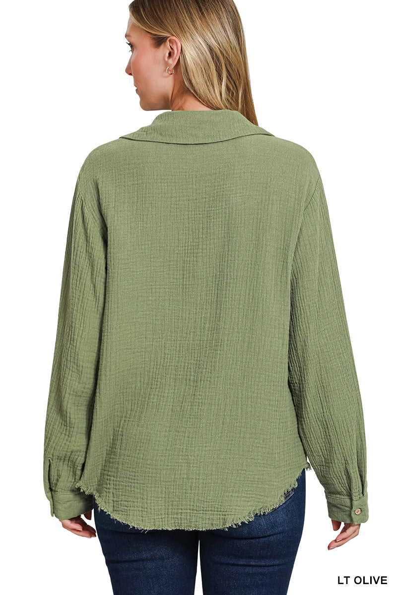 Zenana Gauze Button Up