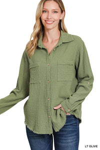 Zenana Gauze Button Up