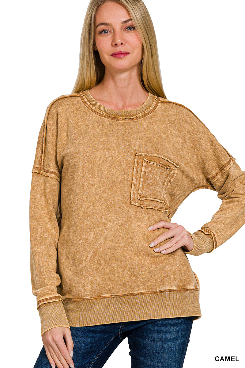 Acid Wash Sweatshirt with Front Pocket
