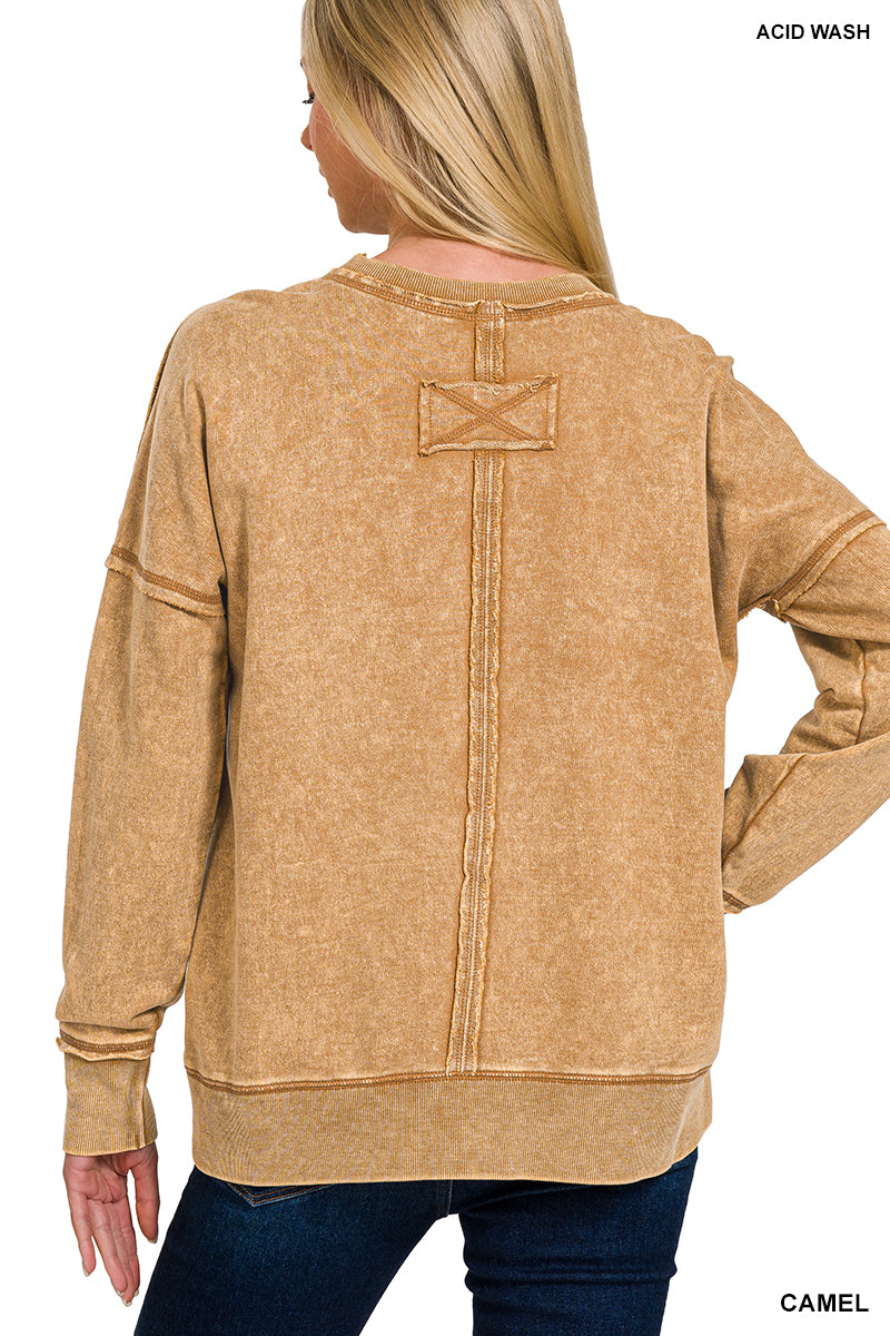 Acid Wash Sweatshirt with Front Pocket