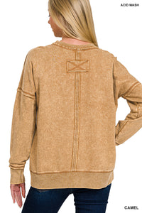 Acid Wash Sweatshirt with Front Pocket
